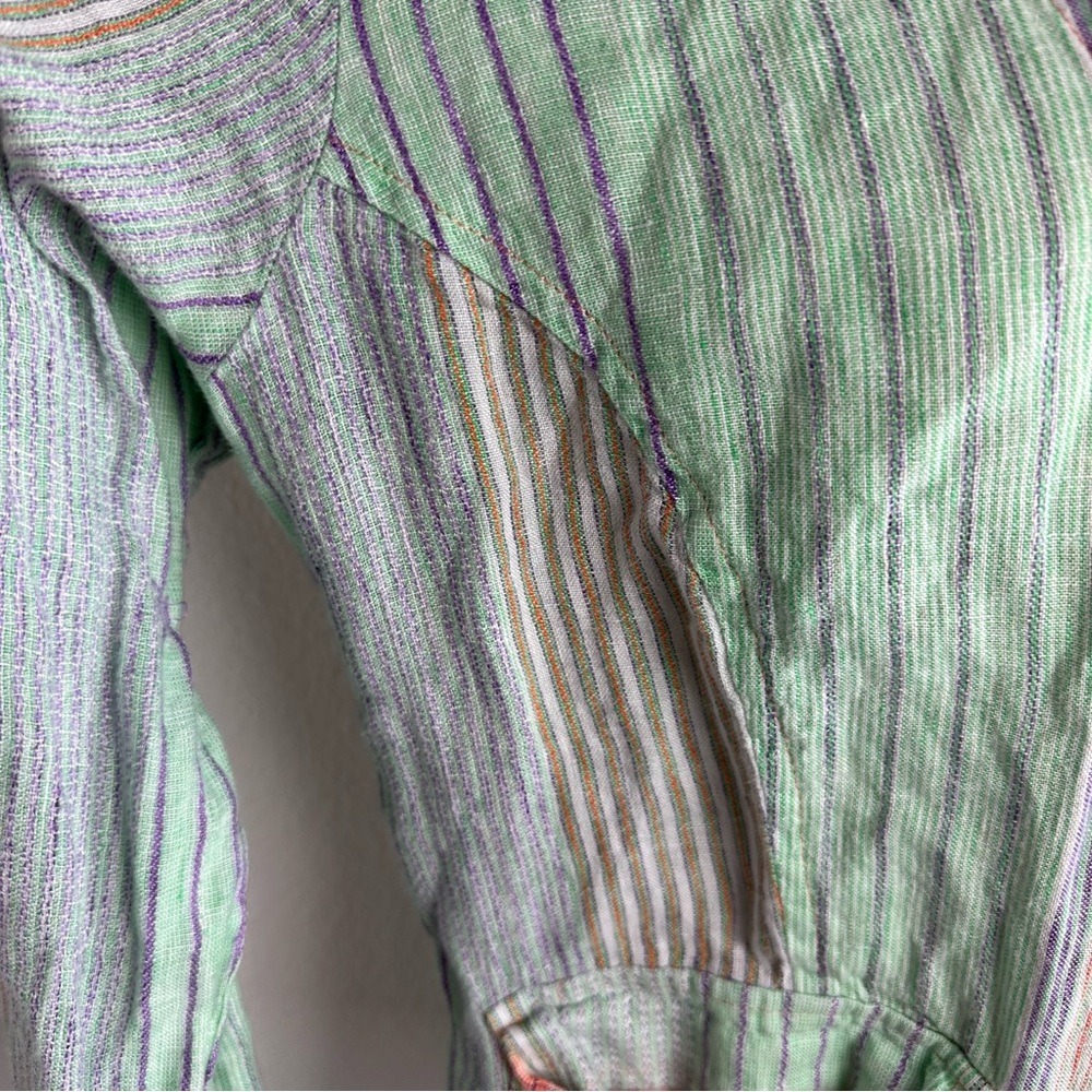 Flax Multicolored Striped 100% Linen Button Front… - image 8